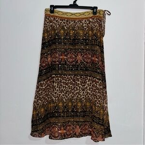 Bohemian Print Women's Silk Beaded Skirt